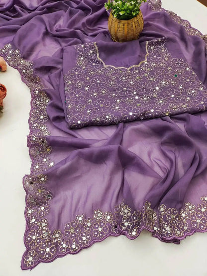 Premium Star Georgette Saree with Diamond Handwork