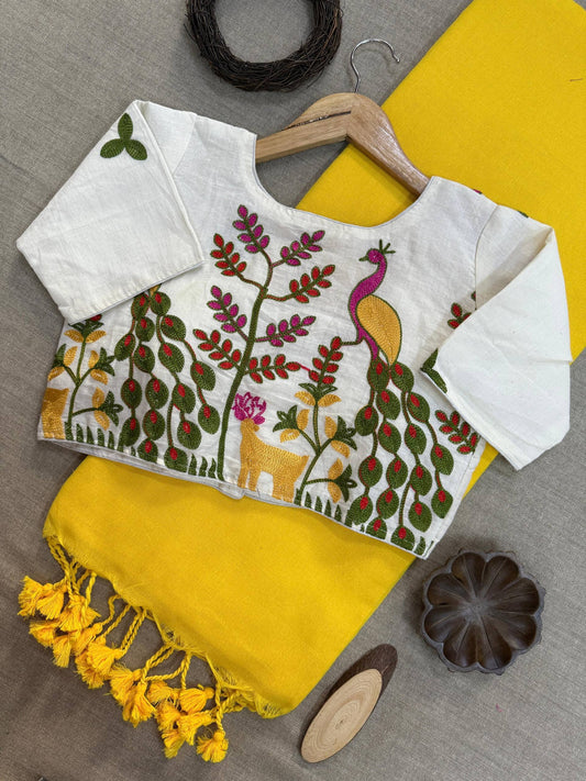 Pure Handloom Khadi Cotton Saree With Designer Blouse