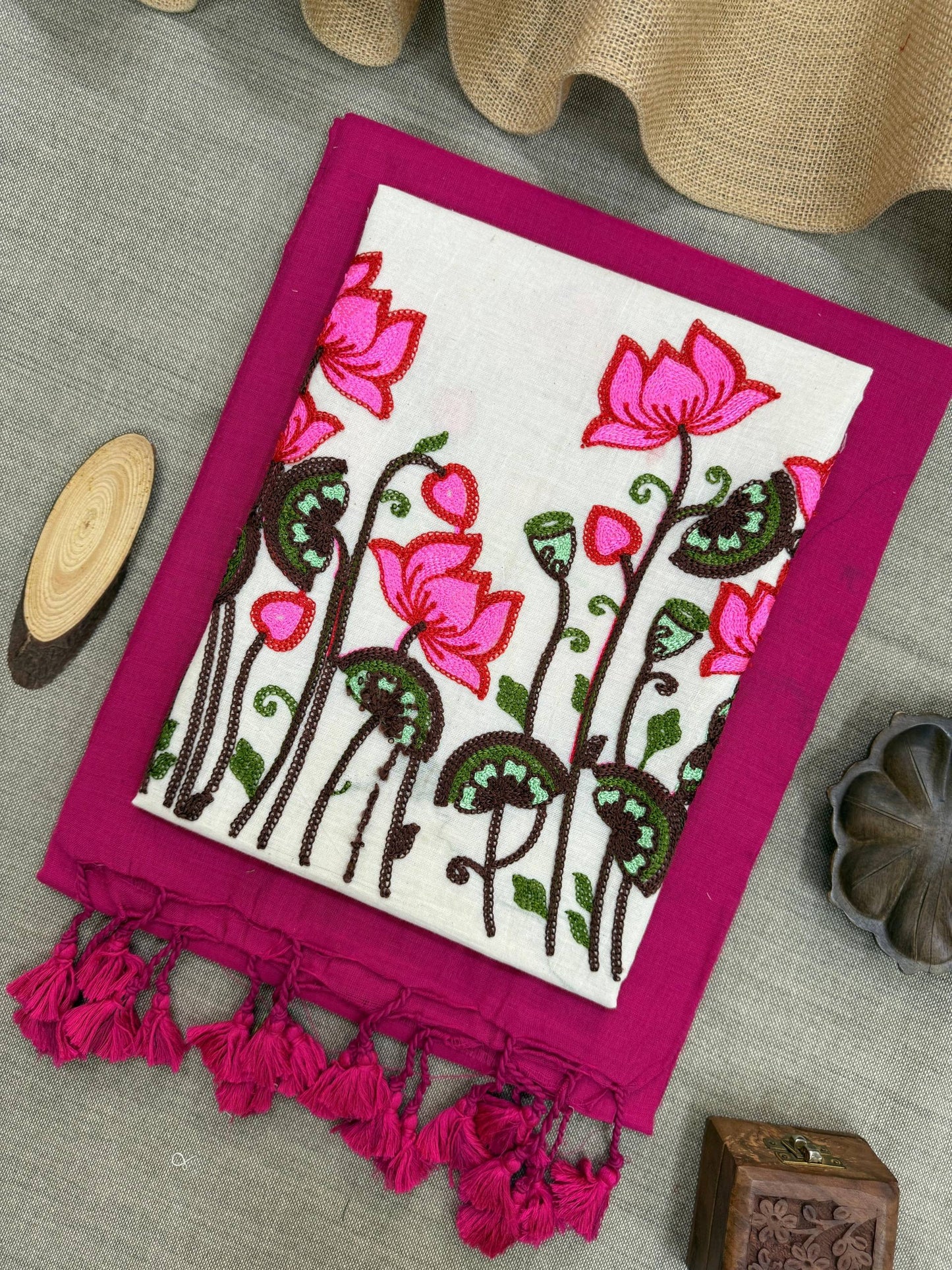 Pure Handloom Khadi Cotton With Unstitched Blouse