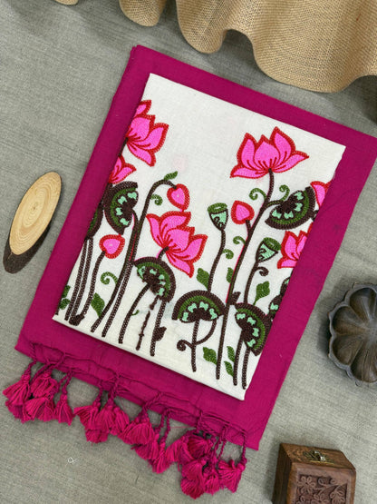 Pure Handloom Khadi Cotton With Unstitched Blouse