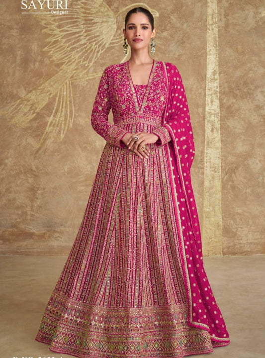 Sayuri Royal Georgette with Zari and Thread Embroidery Work plus Sequence Work