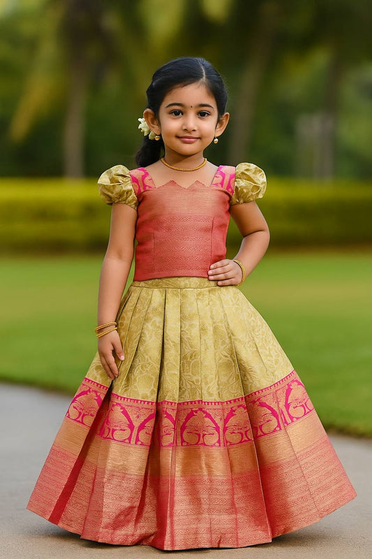 Designer Jacquard Weaving Kids Lehenga Choli