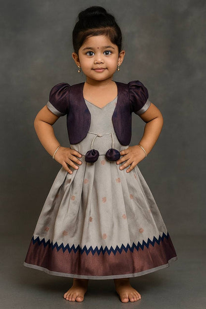Kids Koti Gown with Jacquard Weaving & Embroidery