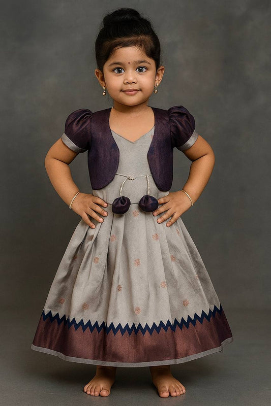 Kids Koti Gown with Jacquard Weaving & Embroidery