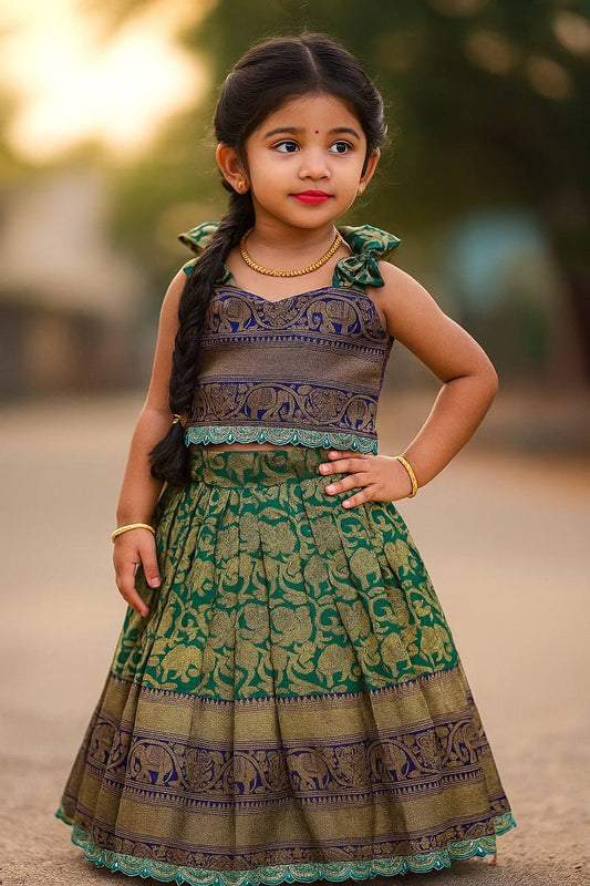Kids Silk Lehenga Choli with Jacquard Weaving & Embroidery Lace
