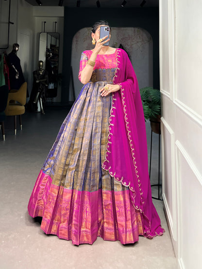 Kanjivaram Gown with Net Dupatta