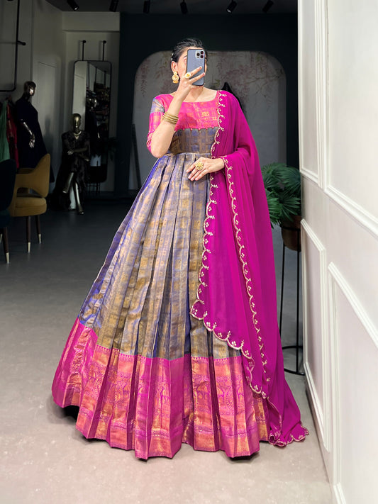 Kanjivaram Gown with Net Dupatta