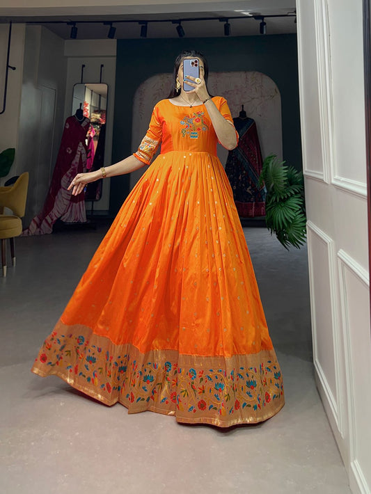 Jacquard Silk Paithani Gown Timeless Elegance with Traditional Weaving