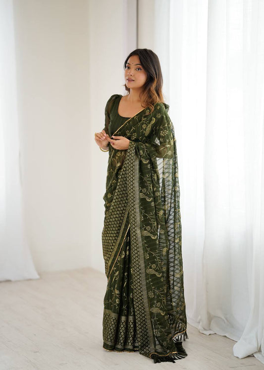 Abhira Georgette Silk Saree with Foil & Zalar Lace