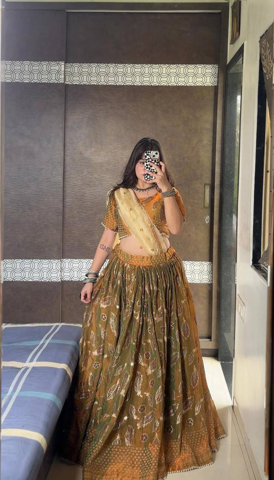 Premium Gold Two Tone Silk Designer Lehenga Choli with Organza Dupatta