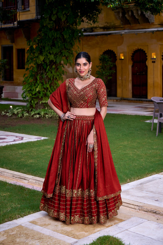 Orange Lehenga Choli Crafted In Rangoli Silk With Intricate Embroidery & Sequins