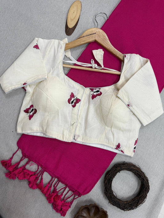 Handloom Khadi COTTON SAREE With Butterfly Design Blouse