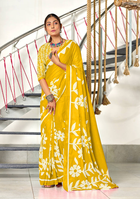 Floral Block Print Cotton Sarees – Mulmul Collection