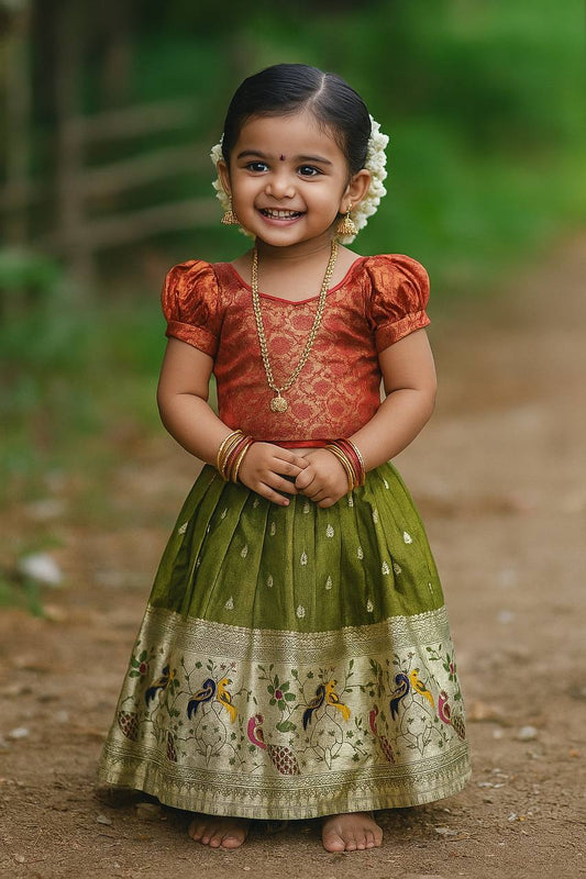 Soft Silk with Pure Zari Weaving Girls LEHENGA CHOLI