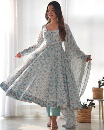 Heavy Chiffon Floral Print Anarkali Set