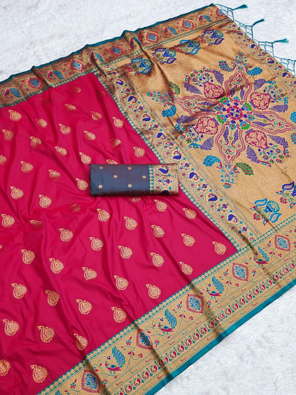 Exquisite Gold Zari Weaving  Paithani Silk
