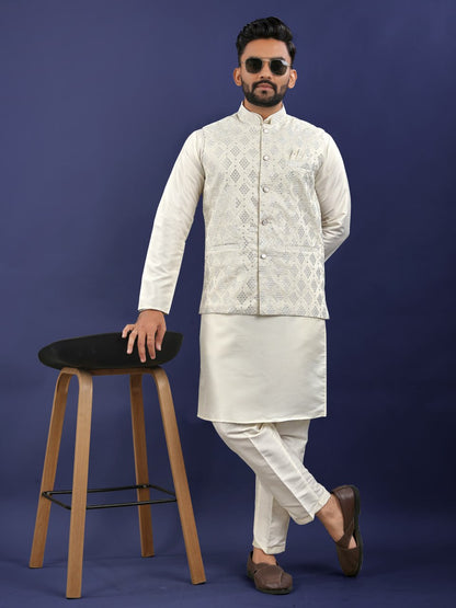 MEN'S KURTA PAJAMA WIRH JEQUARD KOTI
