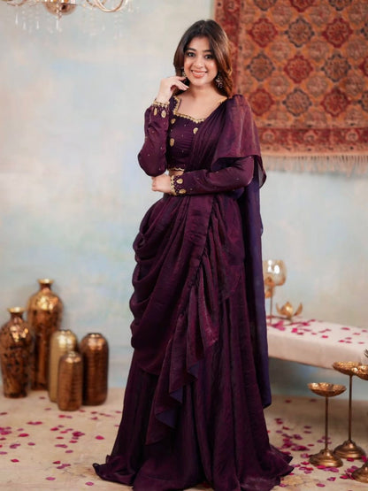 Fandy Silk Heavy Embroidery Sequins & Codding Fullstitched Ready To Wear Saree