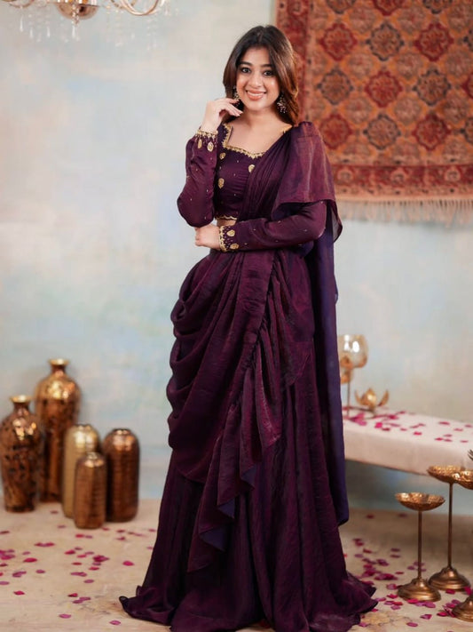 Fandy Silk Heavy Embroidery Sequins & Codding Fullstitched Ready To Wear Saree