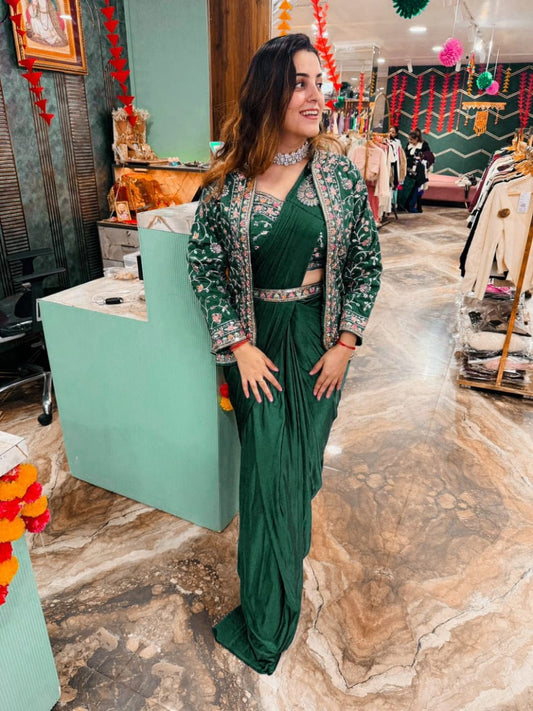 Diamond Satin Silk Ready To Wear Saree With Jacket