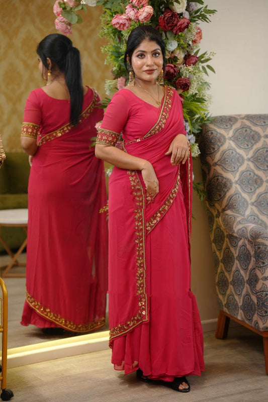 Gown with Attached Pallu Rerady Top Wear Saree