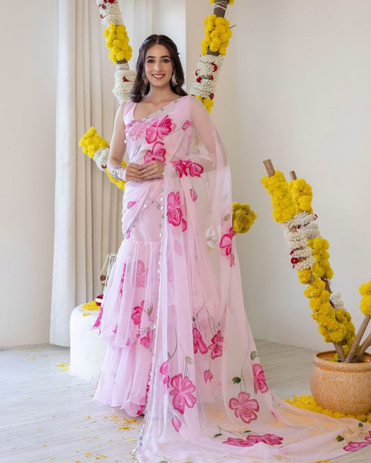 Ready To Wear Lehenga Saree With  Fully Stitched Blouse