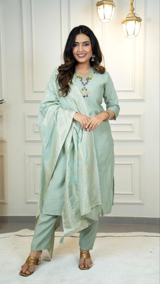 Roman Silk  Hand Work Suit