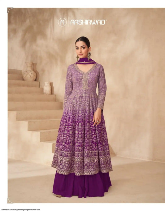 Georgette Zari &amp; Thread Embroidery + Sequence Work  Suit