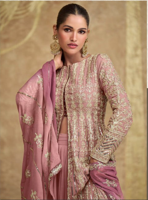 Georgette&nbsp;Zari &amp; Thread Embroidery + Sequence Work Santoon Inner Suit
