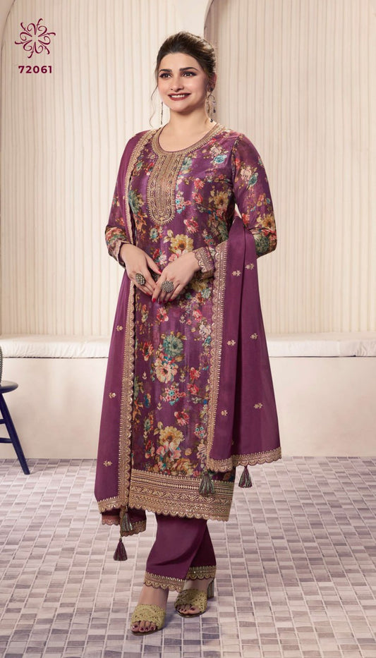 Vichitra Digital Print Embroidery Sequence + Coding Suit
