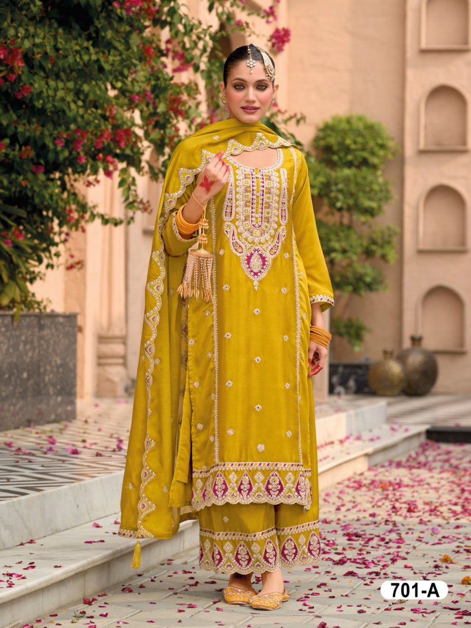 Chinon with Embroidered Cording &amp; 3mm Sequence Thread work Suit