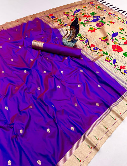 Golden Zari & Meenakari Pethani silk saree