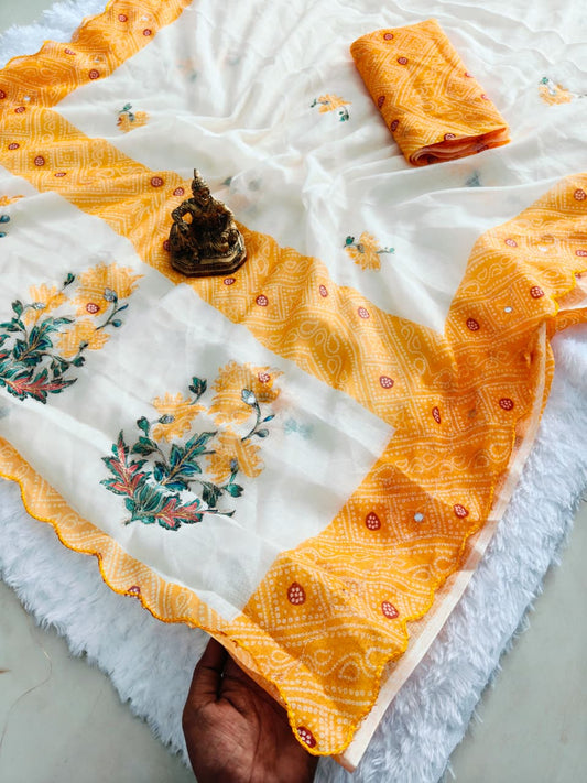 Linen Saree With Bandhani