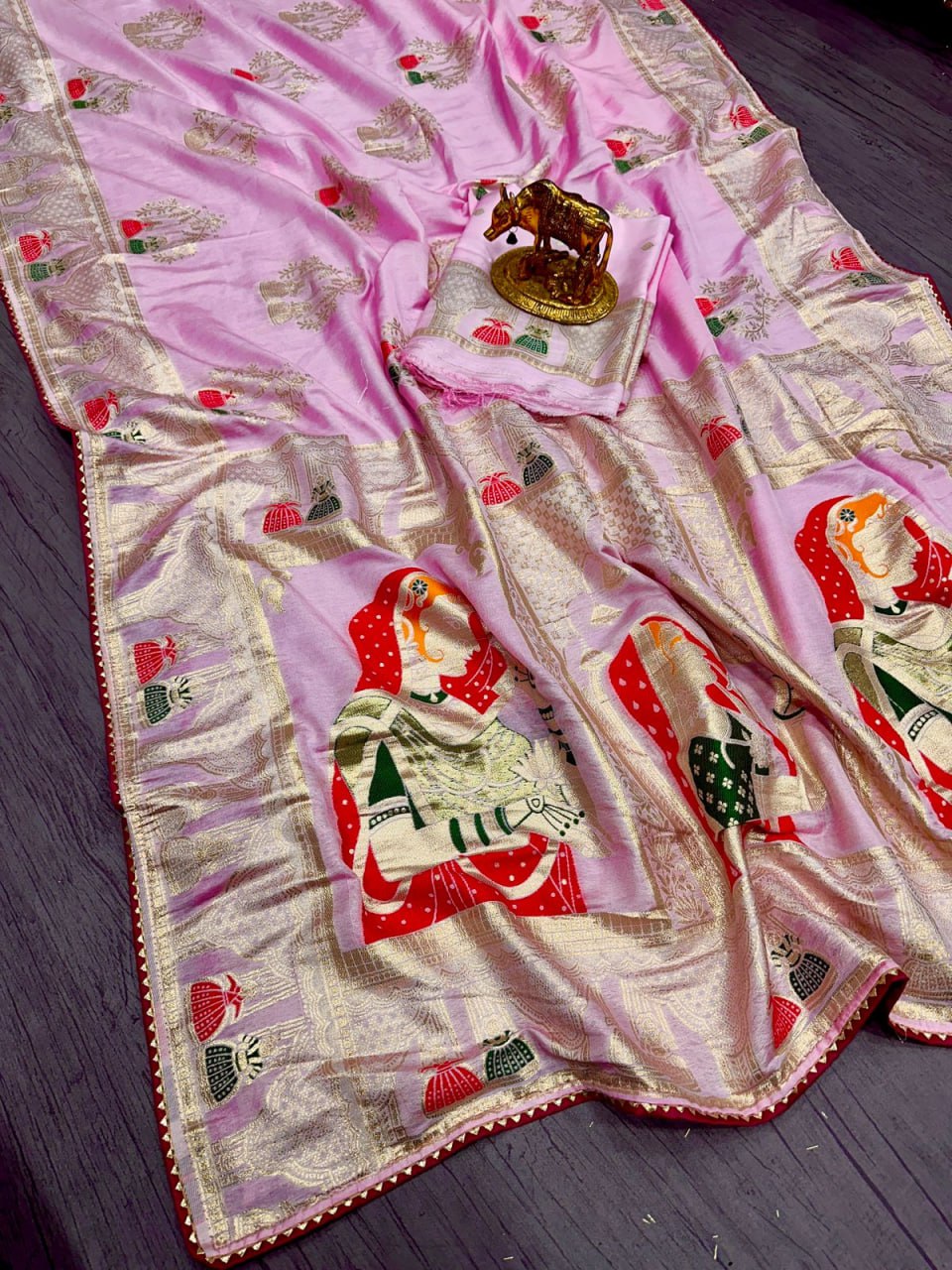 Pure Dola silk with Zari weaving Saree with samosa lace border