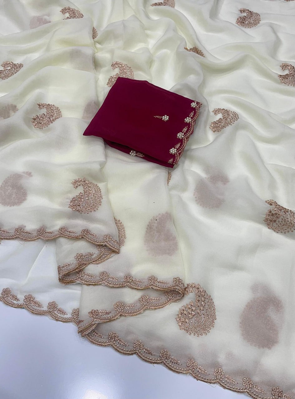 Star Georgette Embroidery Saree