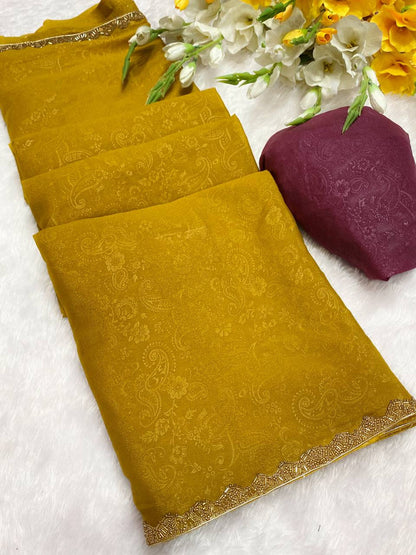 Golden Simmer Emboss Saree