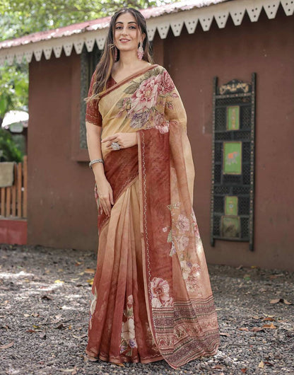 Linen Printed Saree with Sequin & Zari Border