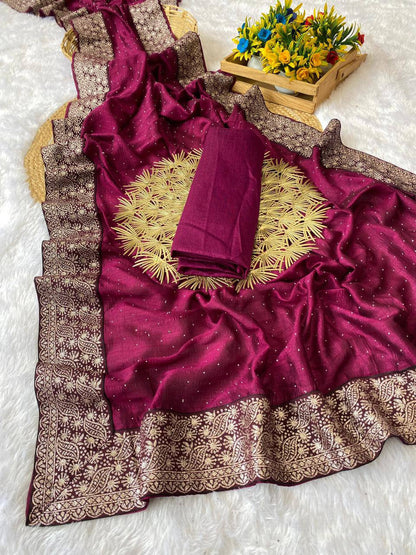 Vichitra Silk Saree with Diamond Work