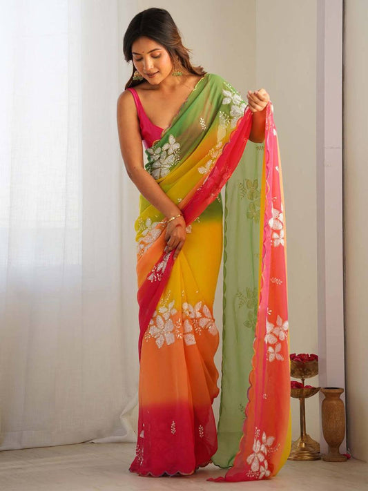 Georgette Silk Embroidery Work Saree