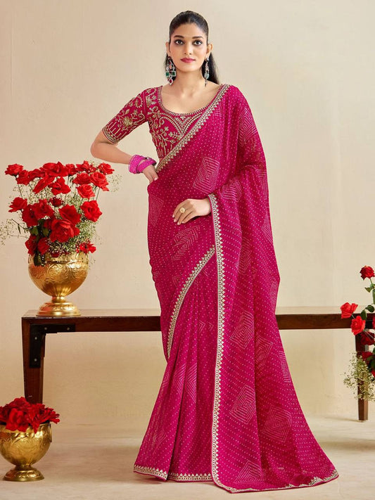 Moss Chiffon Silk Bandhani Saree