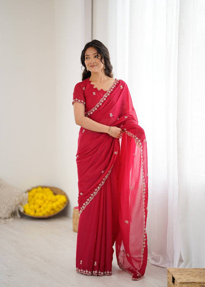 Star Georgette Silk Saree with Embroidery