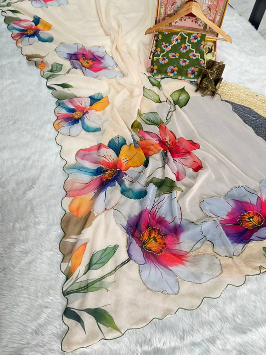 Handcrafted digital prints Saree