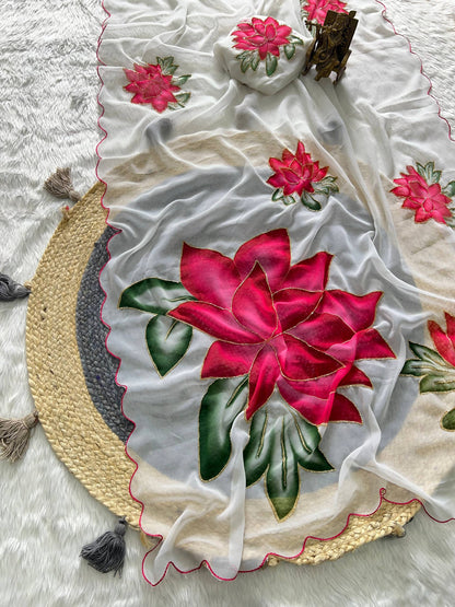 Soft Pure Georgette Handwork Saree