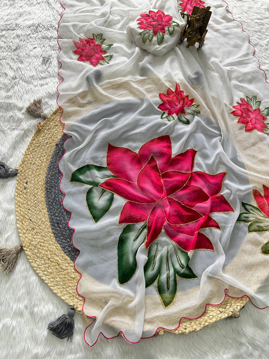 Soft Pure Georgette Handwork Saree