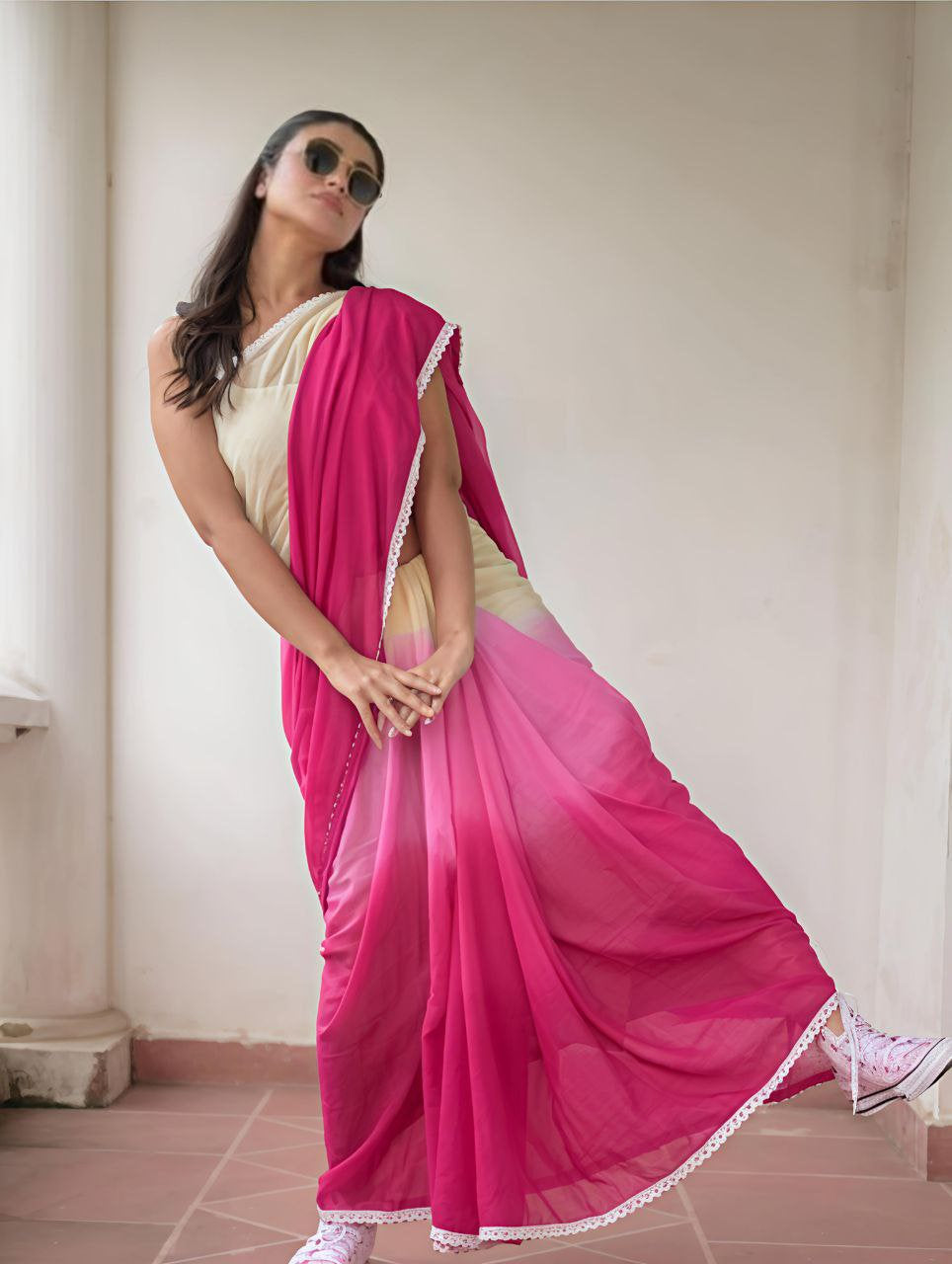 Plain Linen Digital Print Saree