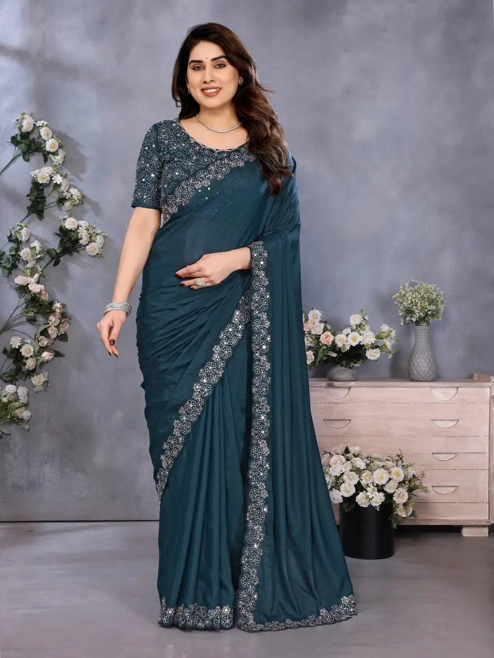 Premium Star Georgette Saree with Diamond Handwork