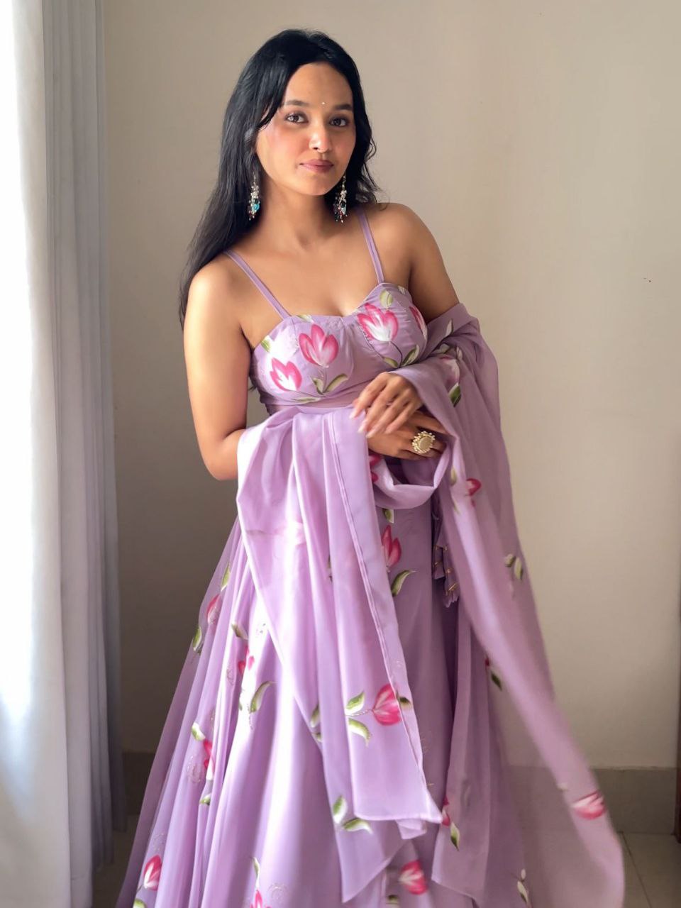 Hand Painted Pure Georgette Lehenga Set with Corset Blouse & Dupatta | Fully Stitched | SCnx 1189