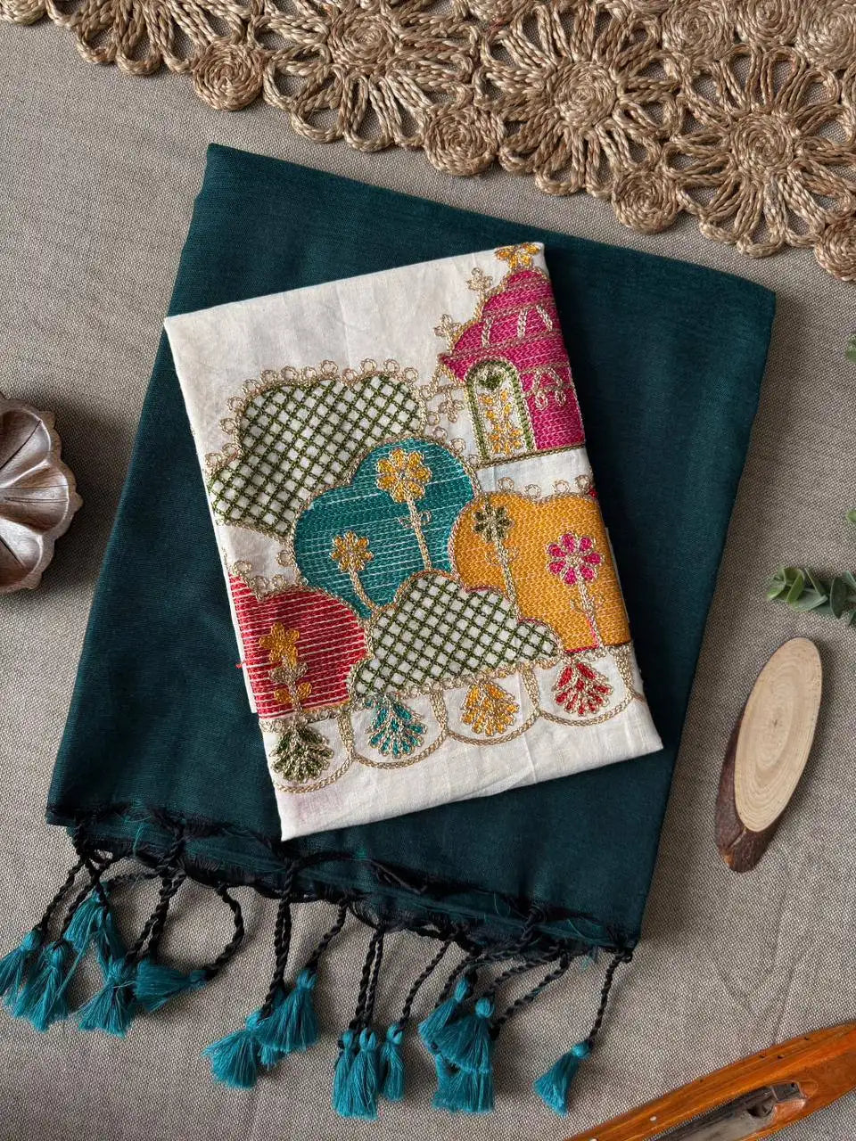 Handloom Khadi Cotton Saree with Embroidered Cotton Blouse EF-210