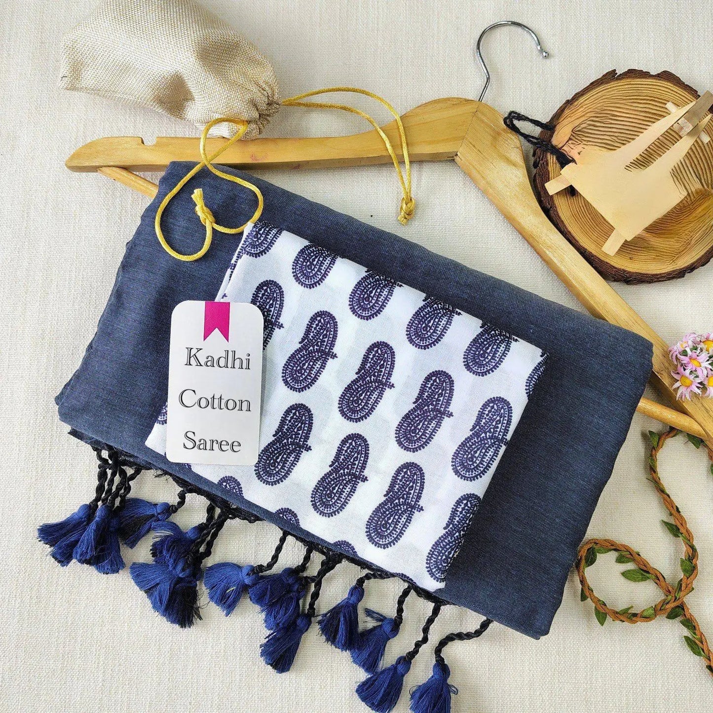 CF-195 Handloom Khadi Cotton Saree made from breathable khadi cotton with matching magic cotton blouse fabric, lightweight ethnic saree