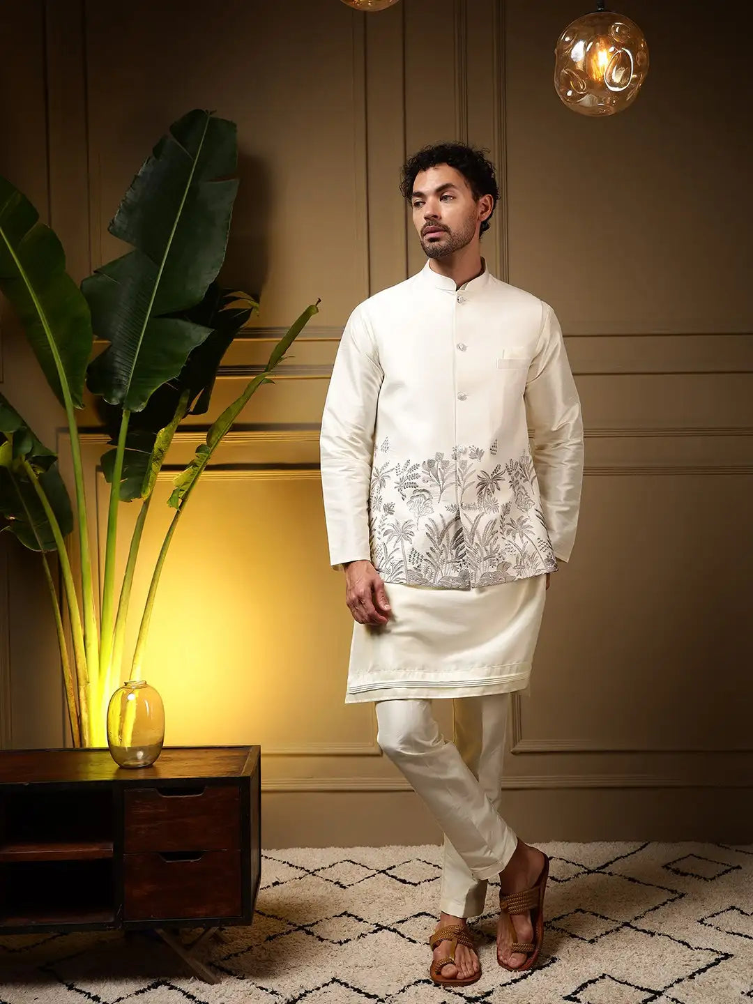 Embroidery Daman Koti Set – Men’s Heavy Silk Koti with Slub Silk Kurta Pant | Premium Wedding & Festive 3-Piece Set